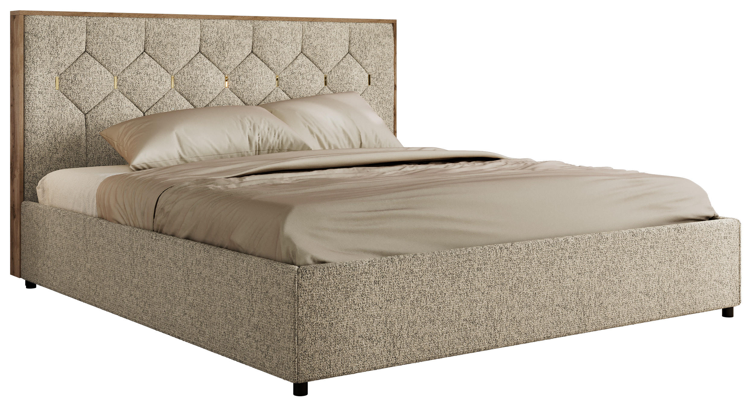 POLSTERBETT LARINO CLASSIC 180/200 - Dunkelbeige Strukture - Schaum-Matratze - Bronzefarben, Textil (180/200cm) - MKS