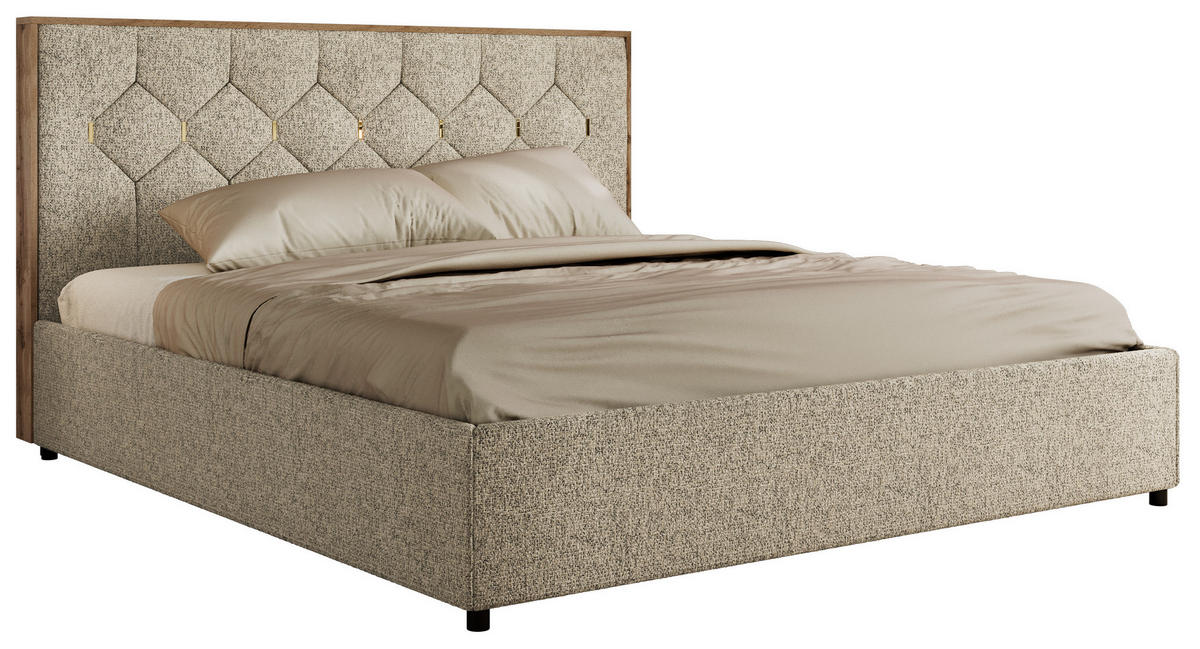 POLSTERBETT LARINO CLASSIC 180/200 - Dunkelbeige Strukture - Schaum-Matratze - Bronzefarben, Textil (180/200cm) - MKS