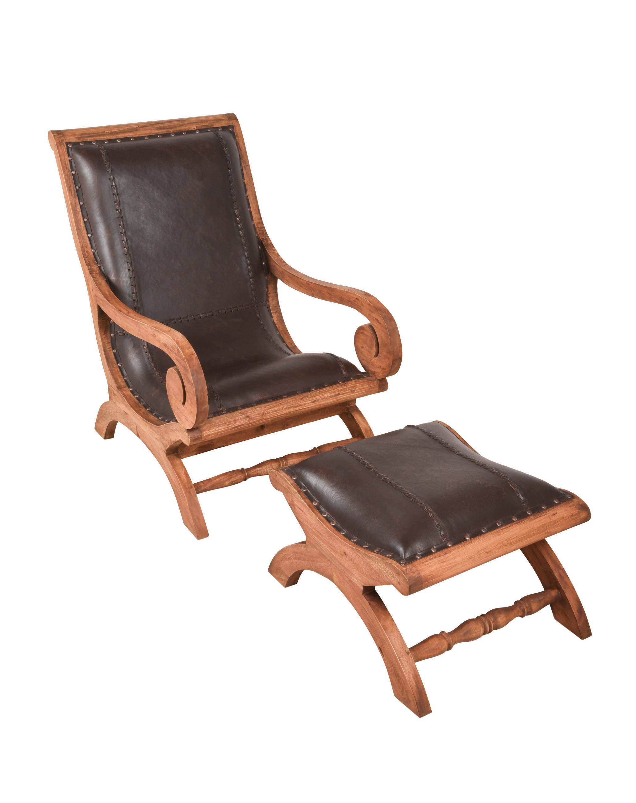 LEDERSESSEL Mara Hocker Mahagoni Braun 93x93x60cm - Braun, Holz (93/93/60cm) - DELUKE