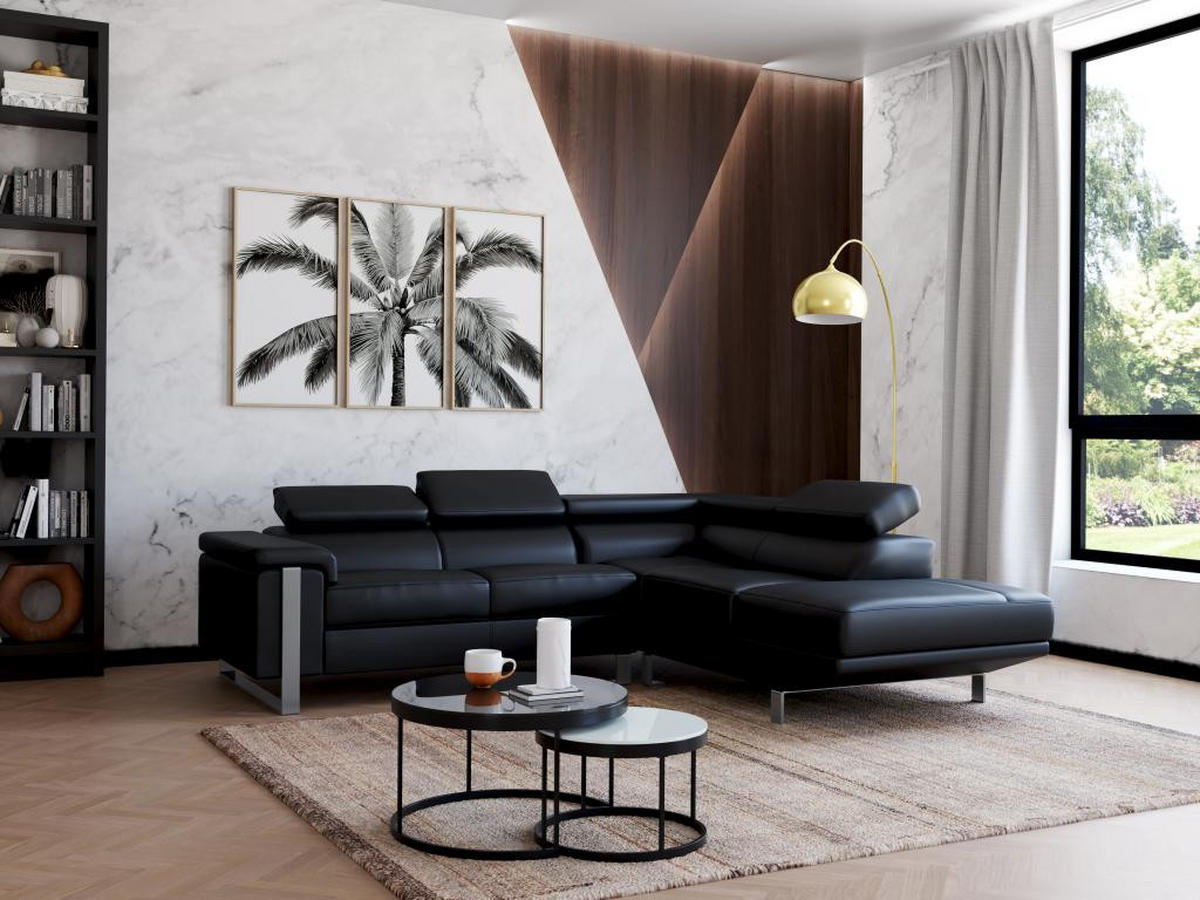 ECKSOFA - Leder - Ecke Rechts - Schwarz - MYSTIQUE - Schwarz, Leder (213/253cm) - Vente-Unique