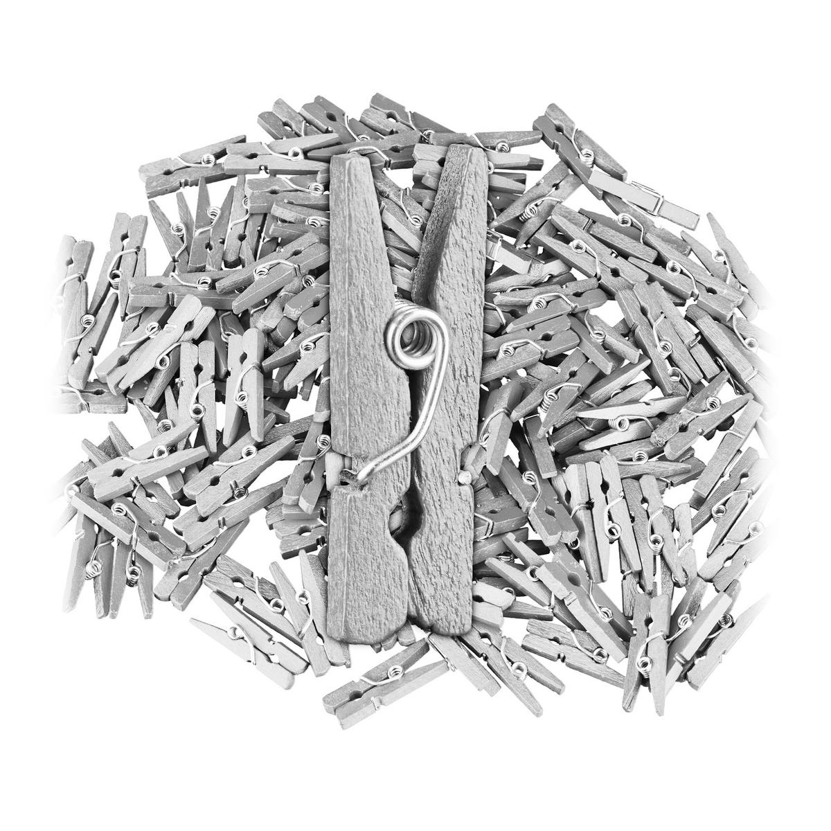 400XMINI-HOLZKLAMMERN - Silberfarben, Holz (0.8/2.5/0.3cm) - Relaxdays