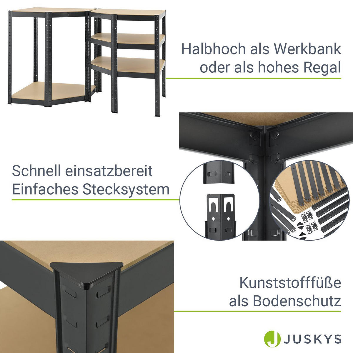 REGALSYSTEM Basic grau insgesamt 15 Böden (3er-Set) - Grau, Metall (160/180/160cm) - Juskys