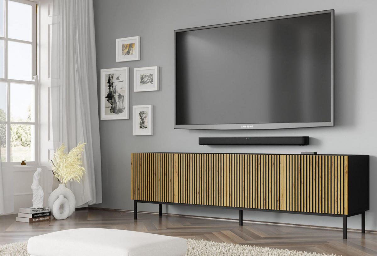 TV-LOWBOARD SCHWARZ - Beige/Schwarz, Holzwerkstoff (200/58/42cm) - FURNLUX