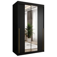 SCHIEBETÜRENSCHRANK mit Spiegel 120 cm Breite, Schwarz mit goldenem Griff - Goldfarben/Schwarz, Holzwerkstoff (120/200/62cm) - Home Collective
