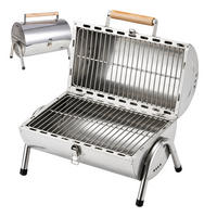 BORDSGRILL Silver kolgrill hopfällbar med lock 2 grillytor - Silverfärgad, Trä/Metall (41.5/35/24.5cm) - Relaxdays