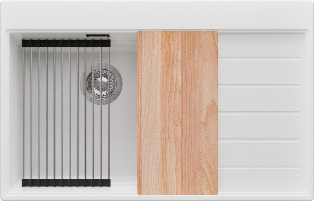 SPÜLBECKEN Sydney, 2-er set Weiß 78/50 cm 1 Becken + Ablauf-Set + Küchenzubehörset ab 50er Unterschrank - Chromfarben/Beige, Kunststoff (78/20/50cm) - Primagran