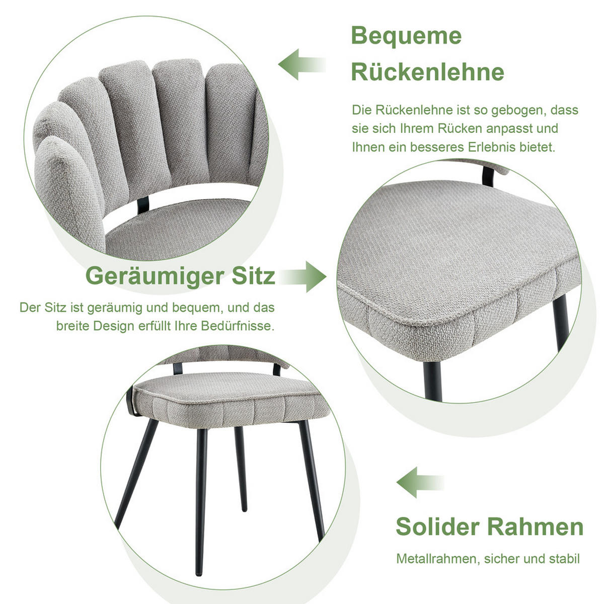 TISCHGRUPPE 3-tlg 107cm mit 2 Grauen Stoffstühlen - Grau, Metall (62.5/49/70cm) - Raelunyi