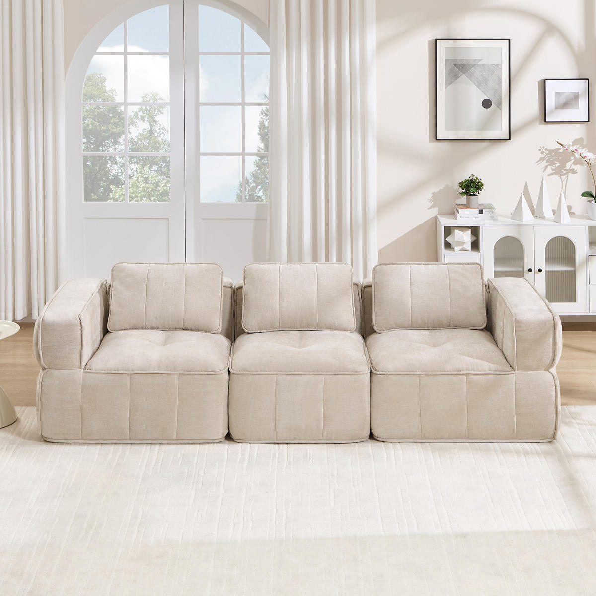 3-SITZER-SOFA DE-34428 mit stützenloses Design Beige - Beige, Textil (93/67/271cm) - ComfortXL
