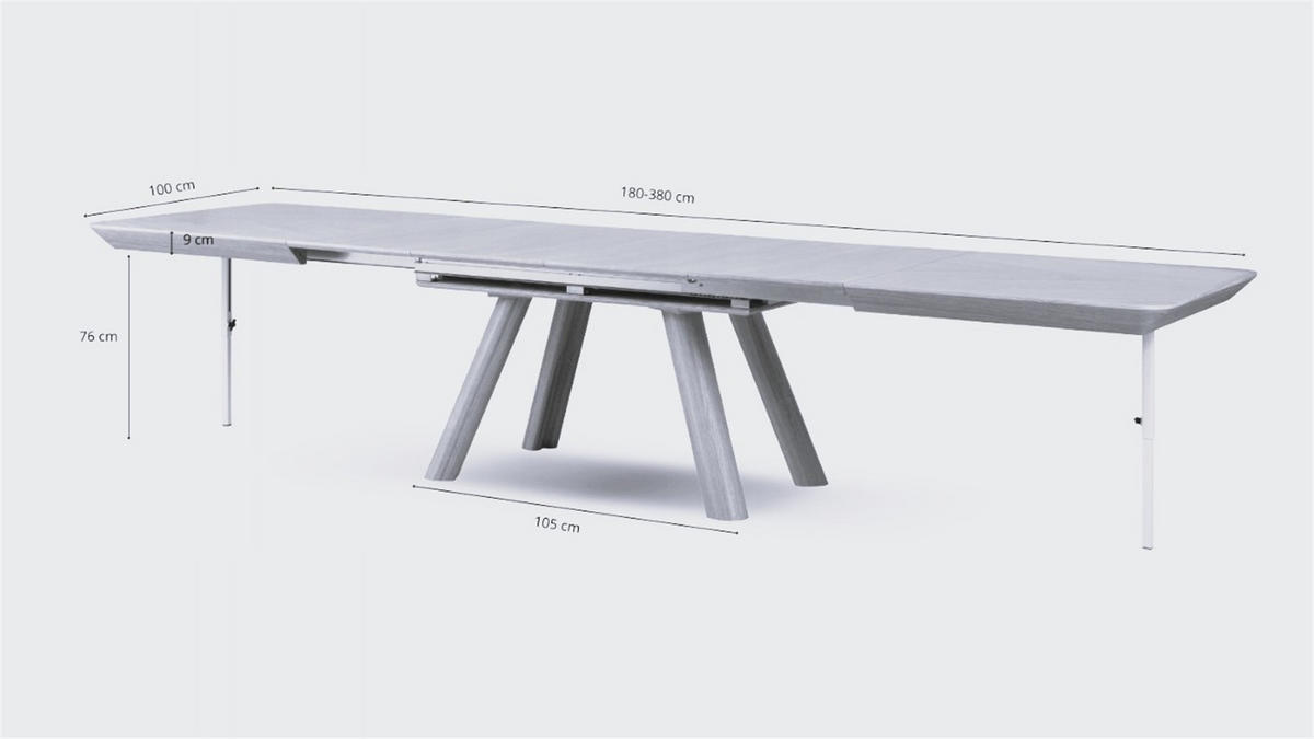 ESSTISCH NATURA Ausziehbar 180 - 380 / 100 x 76 cm - Eichefarben, Holz (180/100/76cm) - MASSENO