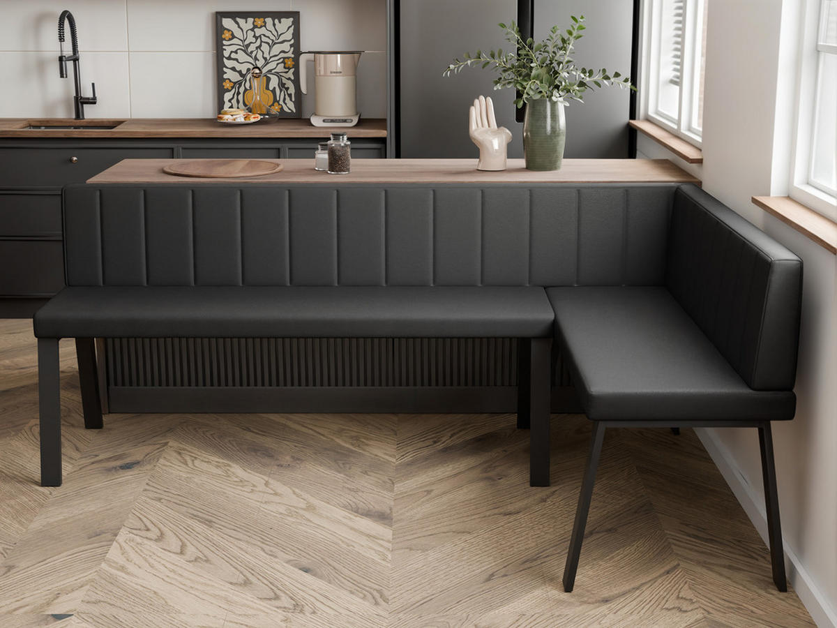 ECKBANK rechts MONO Y Kunstleder gesteppt, 142/196 cm Schwarz - Schwarz, Kunststoff/Textil (142/196cm) - Idohome