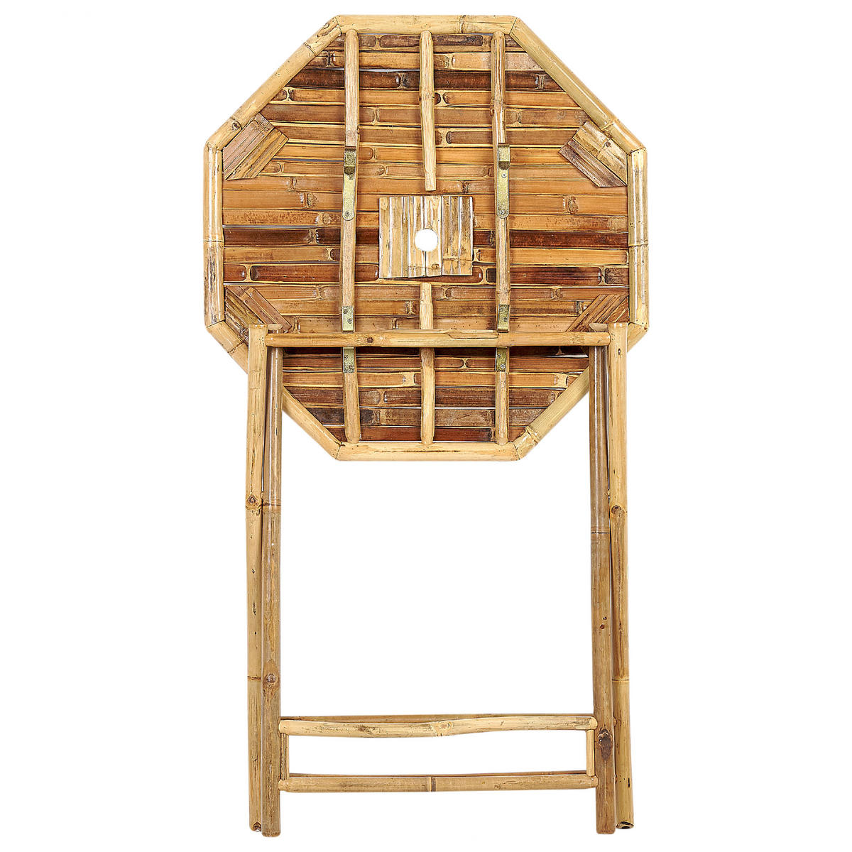 GARTEN BEISTELLTISCH mit Sonnenschirm Bambusholz Seegras Molise - Dunkelbraun, Holz (85/85/76cm) - Beliani