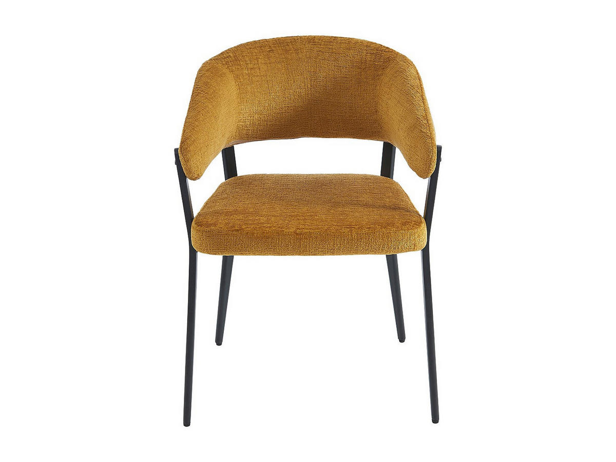 STUHL mit Armlehnen 6er-Set - Stoff & schwarzes Metall - Senfgelb - AVRELA - Gelb, Textil (55/77/56cm) - Vente-Unique