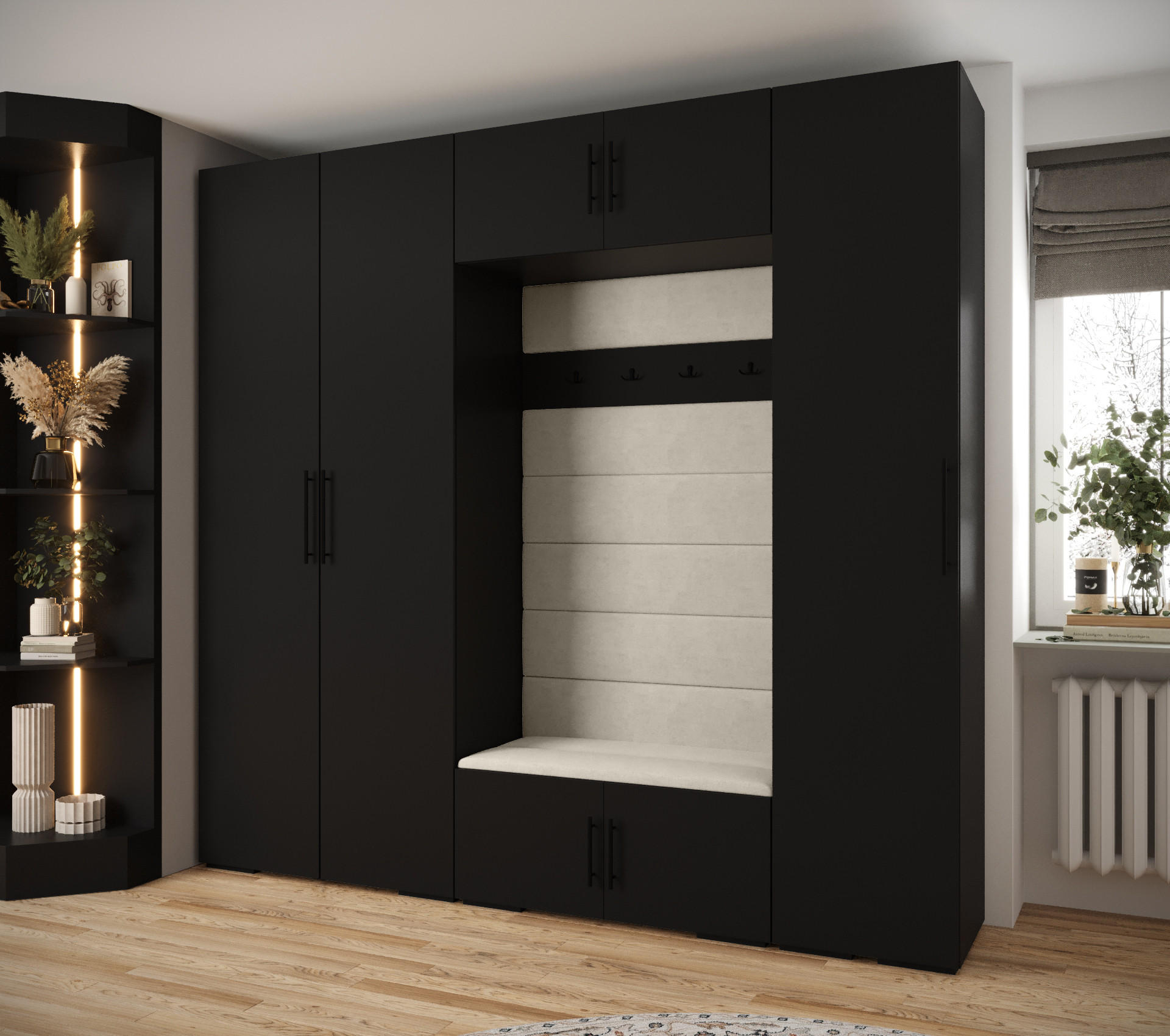 GARDEROBEN-SET 236,7/250/47 - Beige/Schwarz, Holz/Kunststoff (250/236.7/47cm) - Abiks Möbel