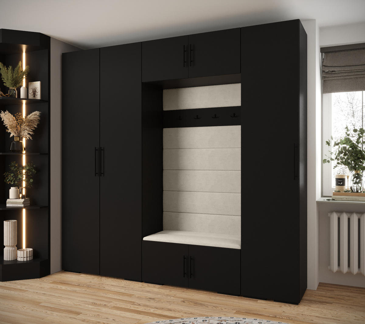 GARDEROBEN-SET 236,7/250/47 - Beige/Schwarz, Holz/Kunststoff (250/236.7/47cm) - Abiks Möbel