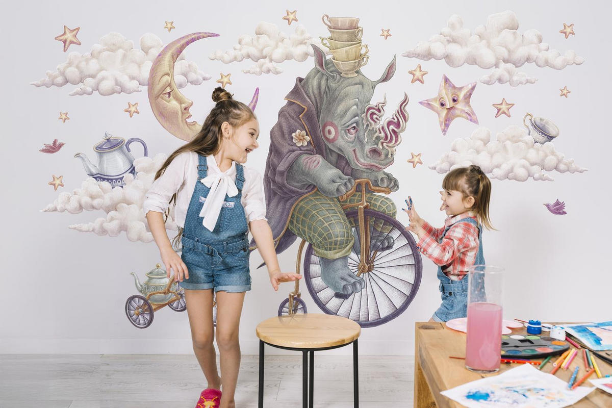 WANDAUFKLEBER 60x77cm - Pastellfarbene Tiere - Multicolor, Kunststoff (60/77/0.1cm) - Wallfluent