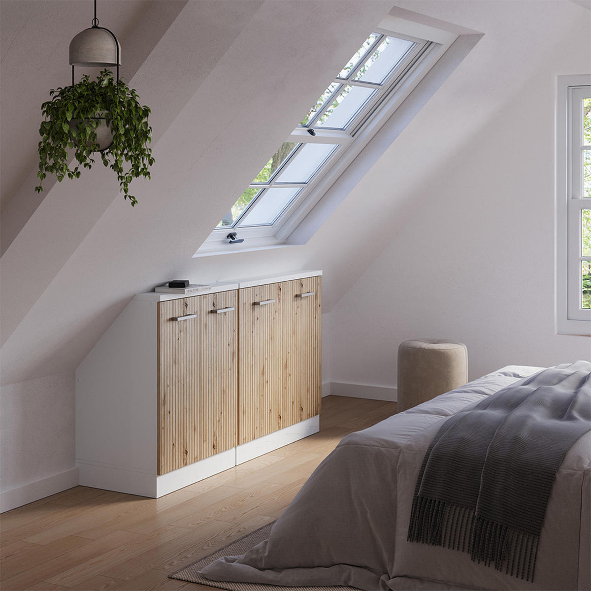 KUCHYŇSKÁ SKŘÍŇKA POD ŠIKMOU STŘECHU R-Line Dub řemeslný/bílý - bílá/dub artisan, kompozitní dřevo (140/81.6/46cm) - Vicco