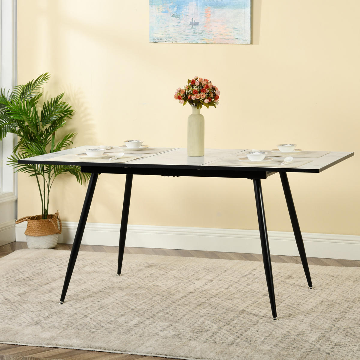 ESSTISCH Weiß Marmormuster rechteckig ausziehbar 120-160/80/75cm - Schwarz/Weiß, Holz/Metall (80/120/75cm) - Urban Meuble