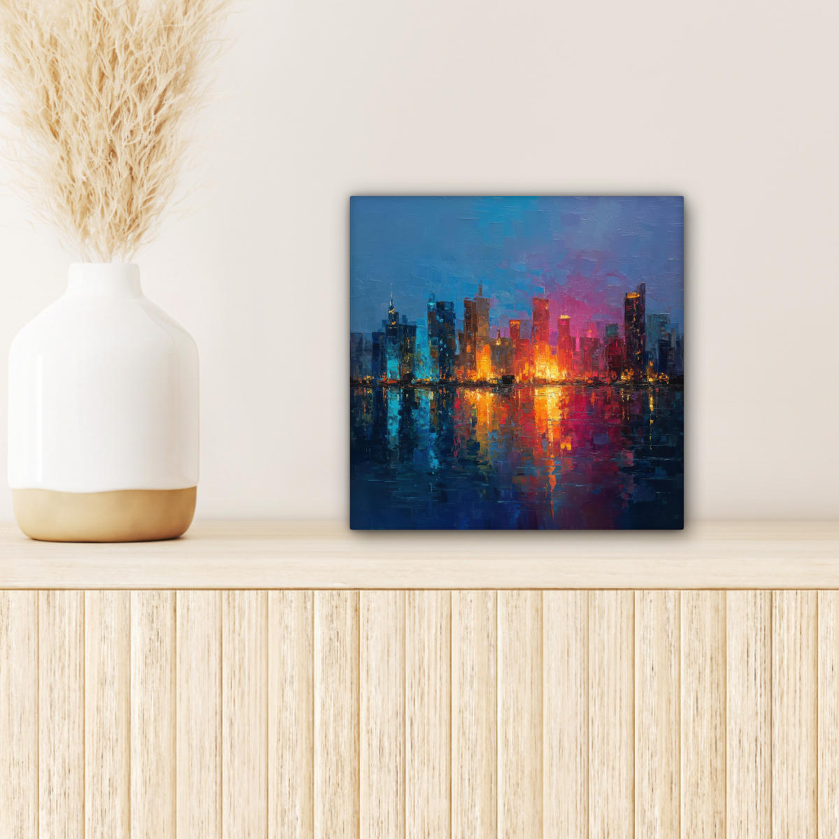 LEINWANDBILD Skyline - Pinselstriche - Dunkelblau - Leuchtend Deko Wohnzimmer 20x20 cm - Blau, Textil (20/20cm) - MuchoWow