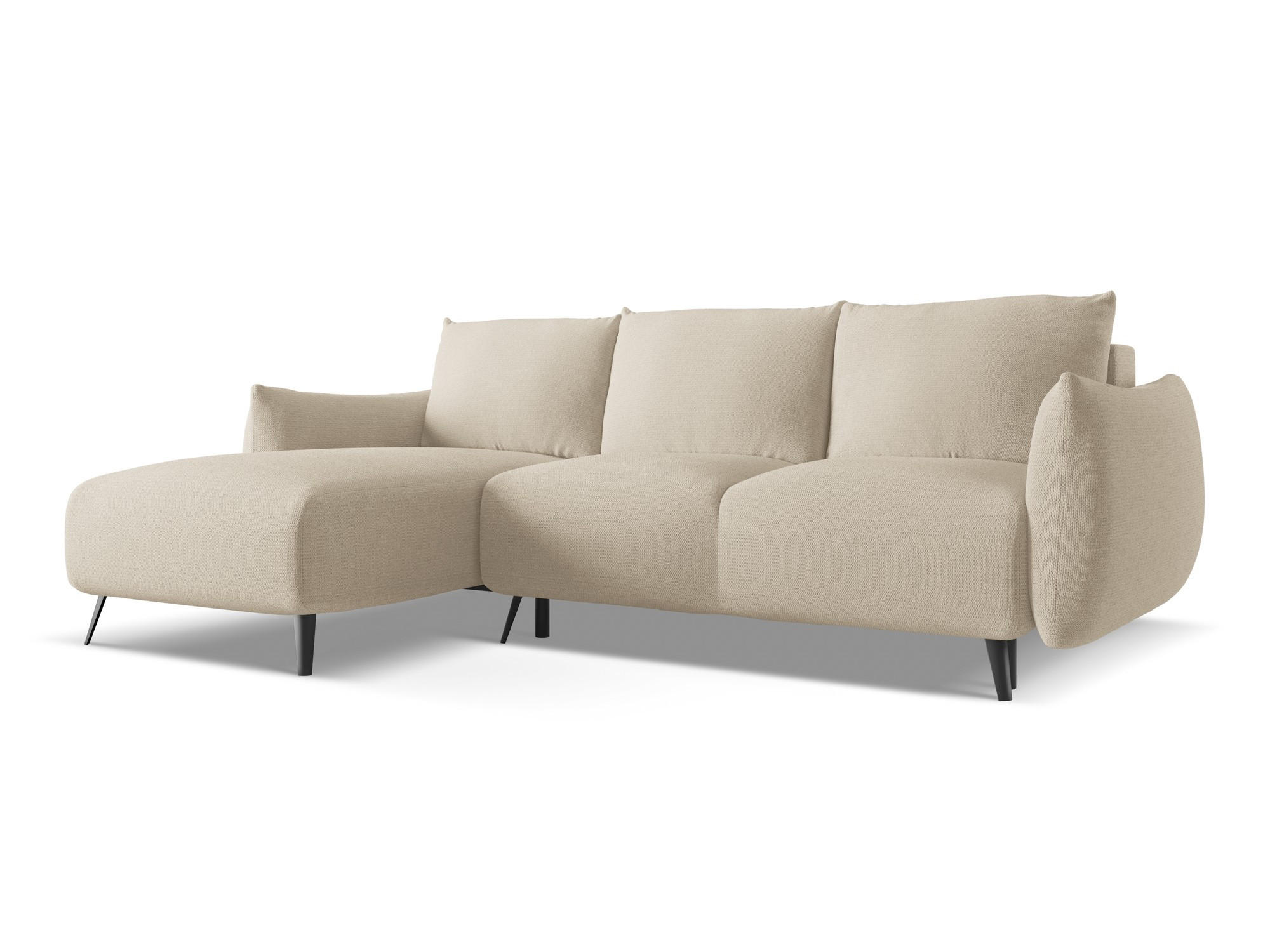ECKSOFA mit Schlaffunktion Chenille Stoff Beige - Beige/Schwarz, Textil/Metall (162/242cm) - Makamii