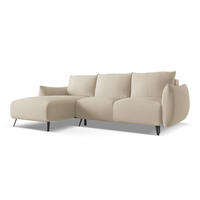 ECKSOFA mit Schlaffunktion Chenille Stoff Beige - Beige/Schwarz, Textil/Metall (162/242cm) - Makamii