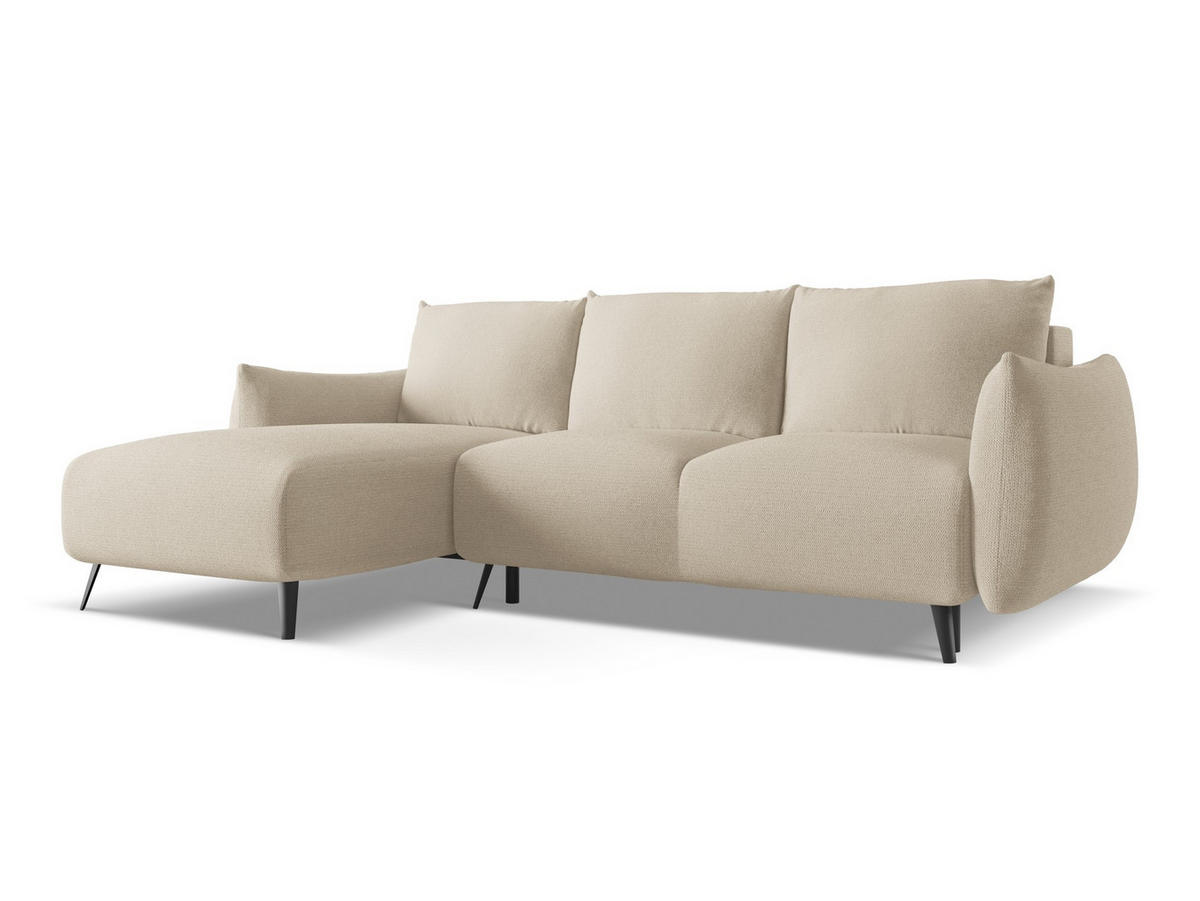 ECKSOFA mit Schlaffunktion Chenille Stoff Beige - Beige/Schwarz, Textil/Metall (162/242cm) - Makamii