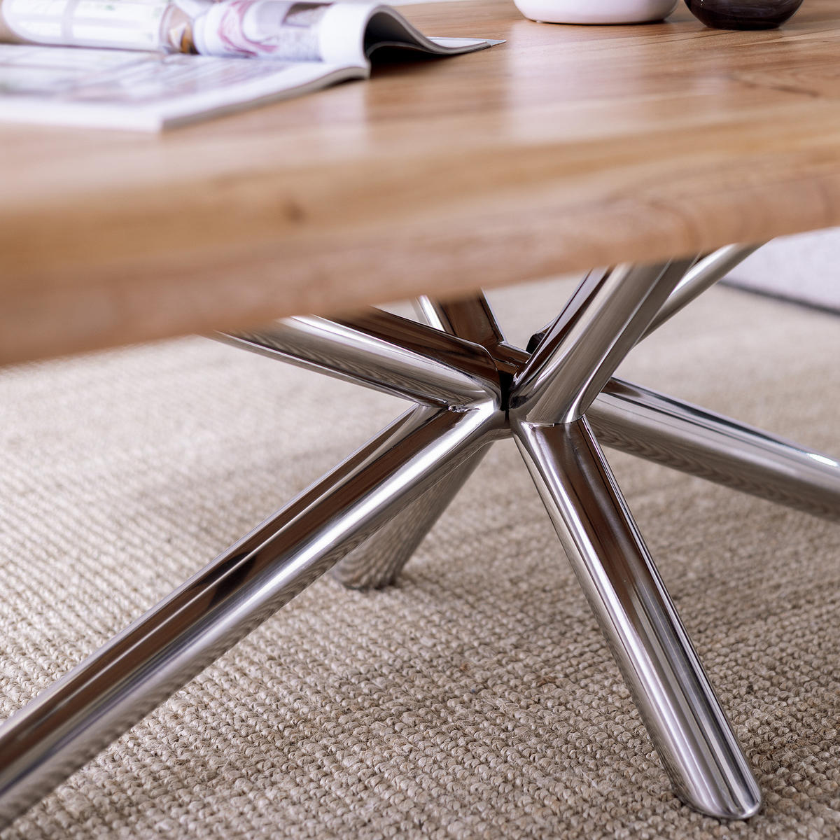 HOME24 Couchtisch KHENO - Edelstahlfarben, Holz/Metall (70/120/45cm) - home24