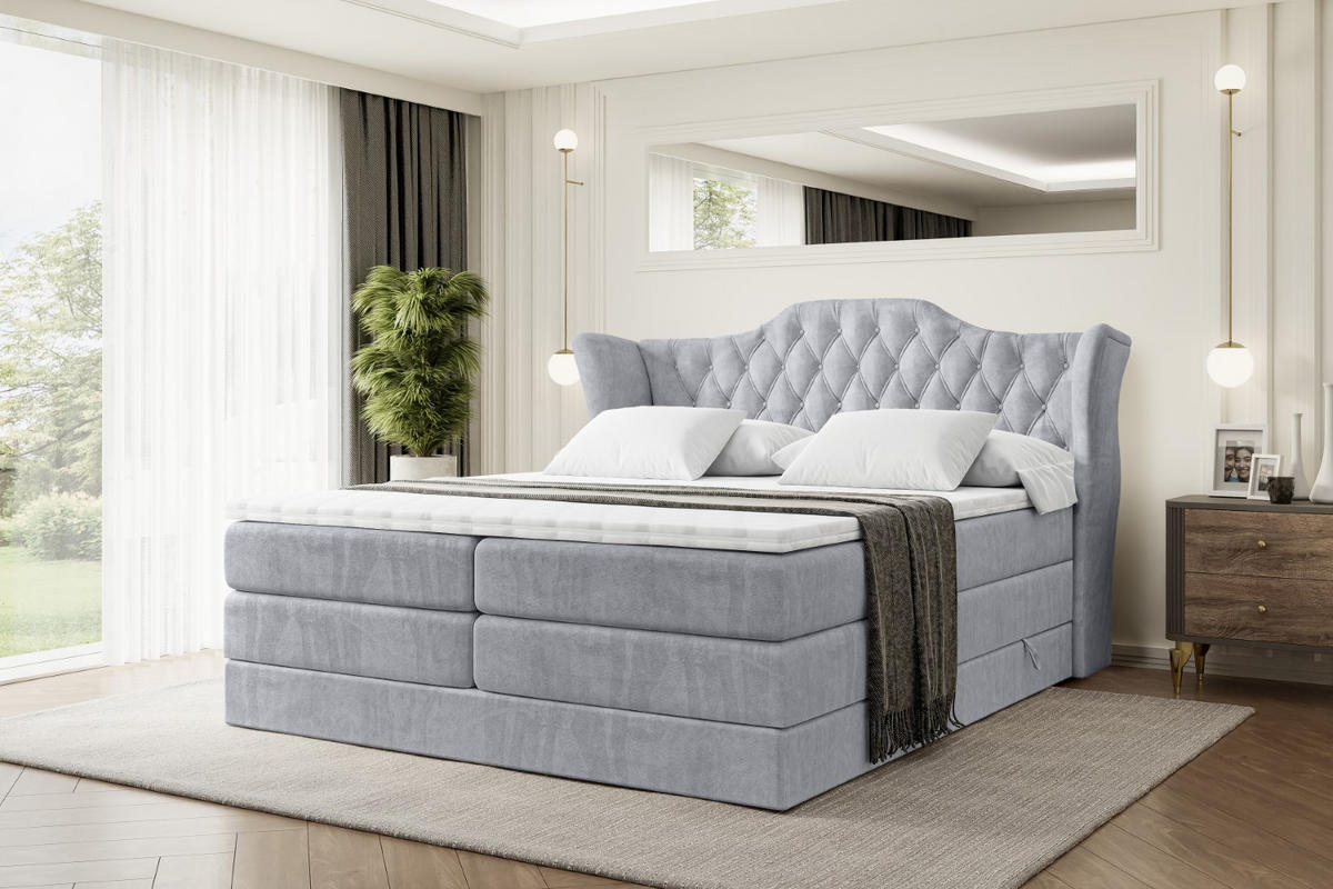 BOXSPRINGBETT VILA KING - 140x200 - H3/H4 - Hellgrau - Hellgrau, Holzwerkstoff (140/200cm) - ALTDECOR