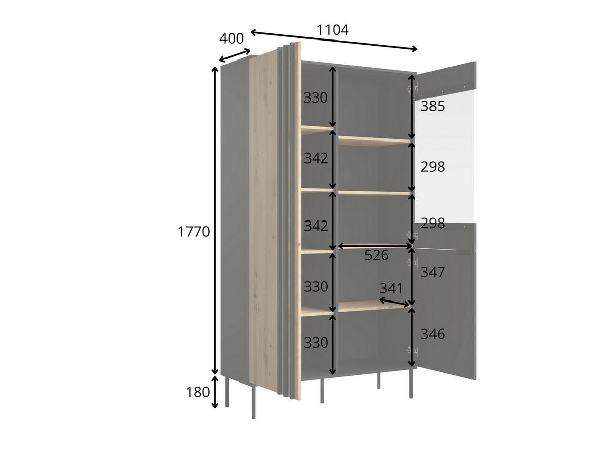VITRINE MERIDIAN 195/110,5 cm in Eichefarben - Braun, Holzwerkstoff (110.5/195/40cm) - MASSENO