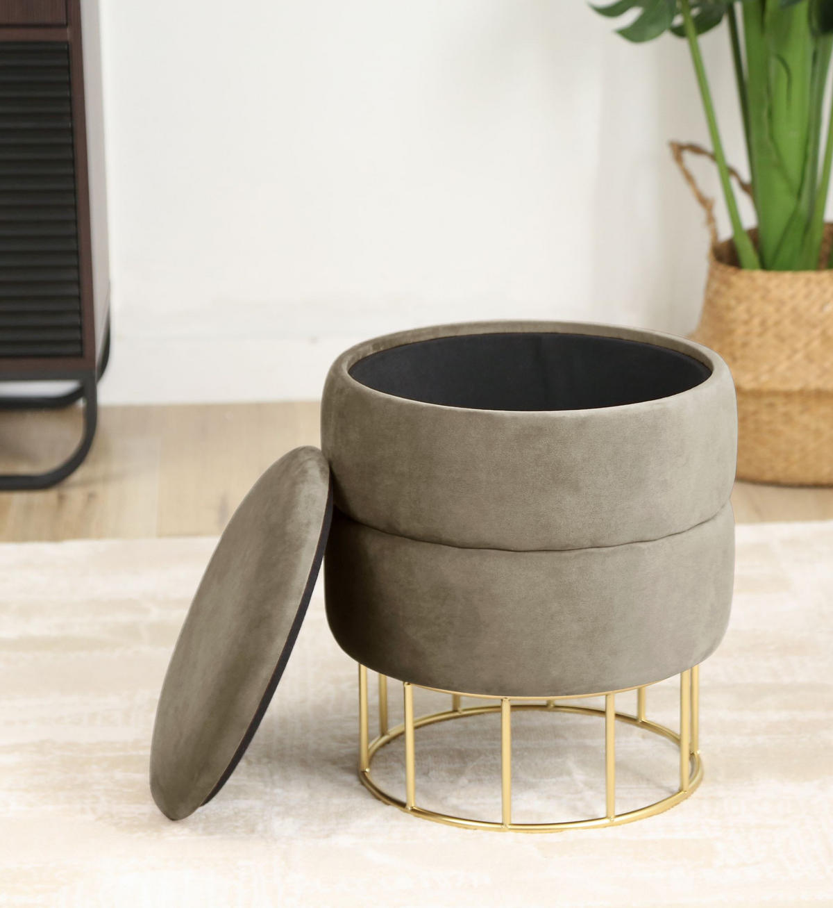 SITZHOCKER mit Stauraum, Polsterhocker Beige 37/42/37 - Beige, Textil (37/42/37cm) - RAUMHIRSCH FURNITURE