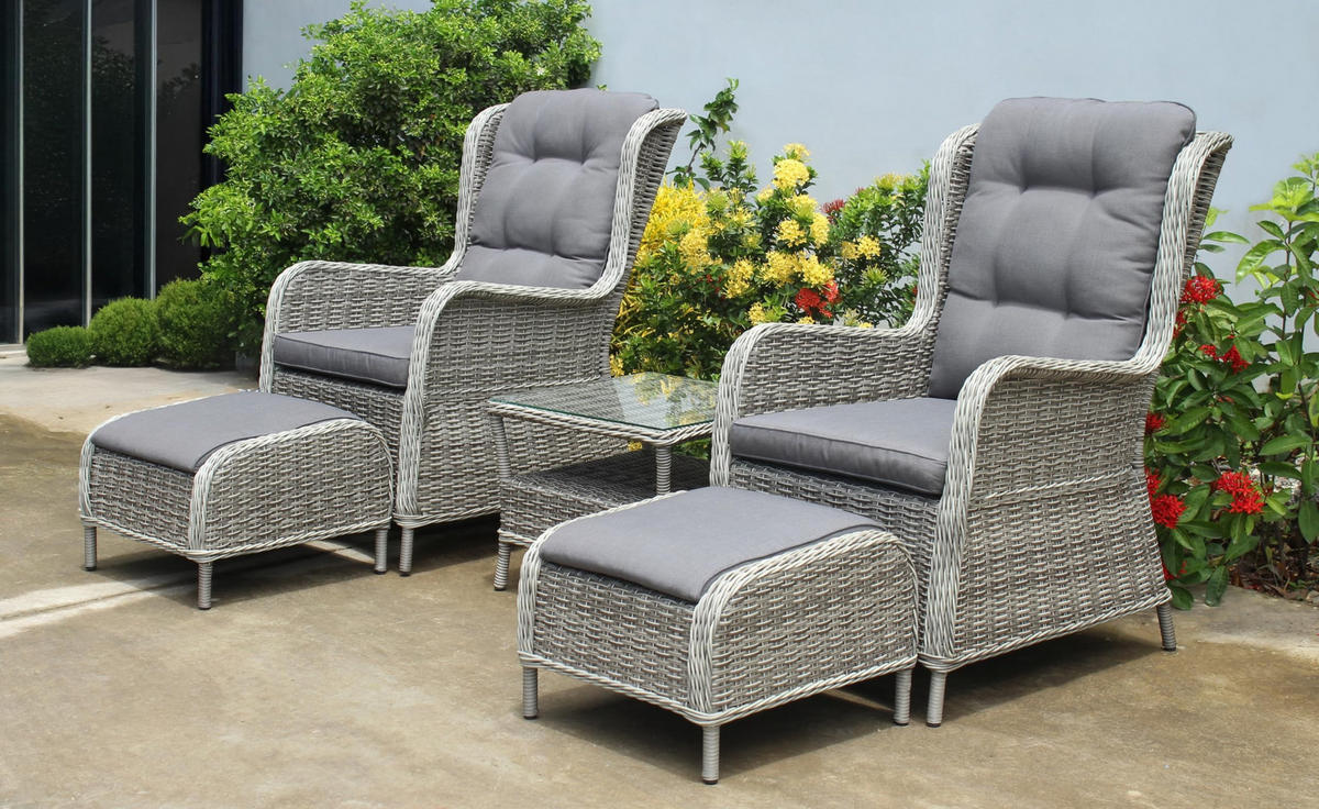 GARTENSTUHL Nara mit Beistelltisch Grau Gartenstuhl-Set - Grau, Kunststoff (68/98/90cm) - DELUKE