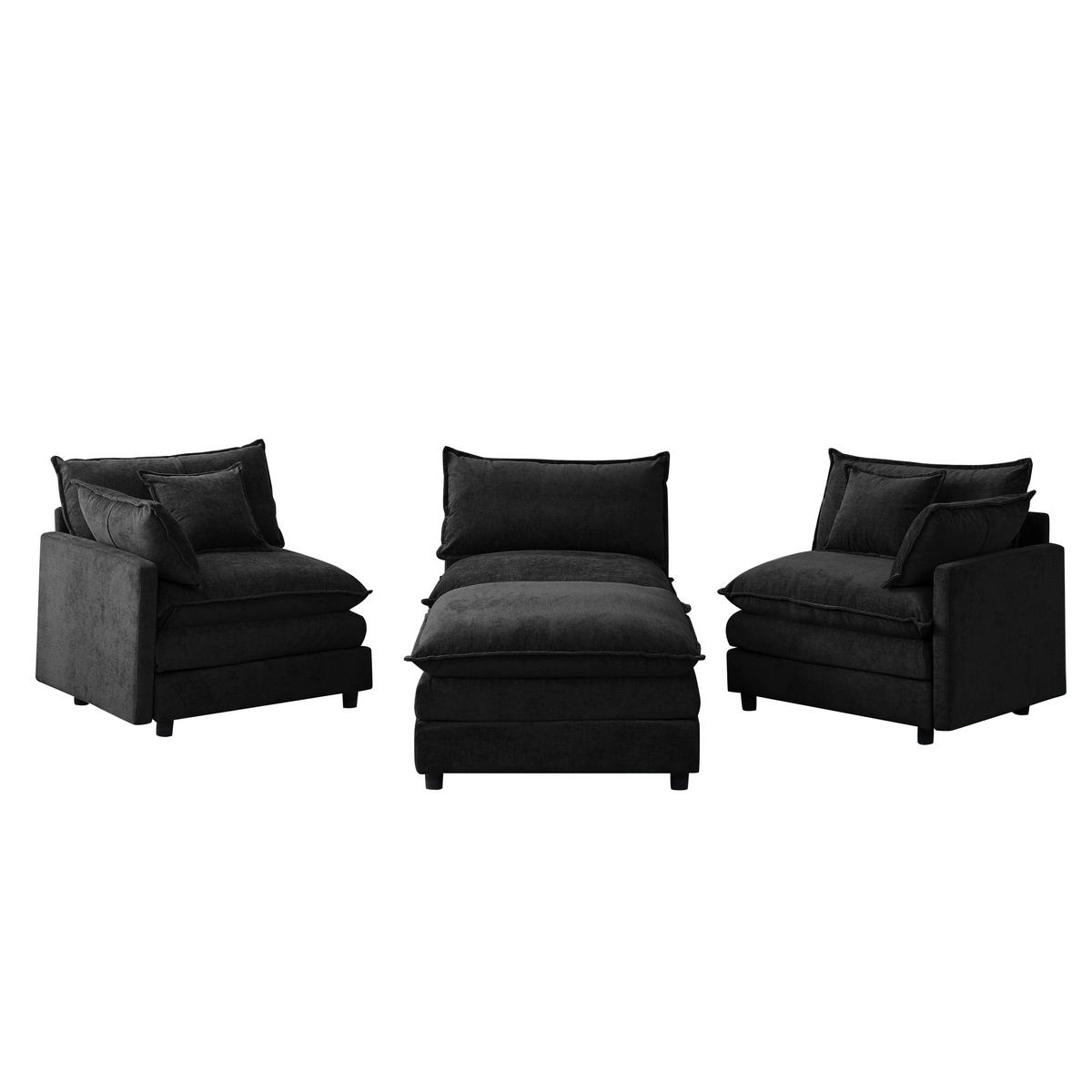 ECKSOFA 267/154/85 cm Schwarz mit Chaiselongue und Hocker - Schwarz, Textil (267/154cm) - Oxeza