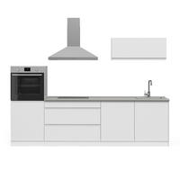 KÜCHENZEILE R-Line, Weiß/Weiß, 280 cm Arbeitsplatte Satin - Weiß, Holzwerkstoff (280/143/60cm) - Vicco