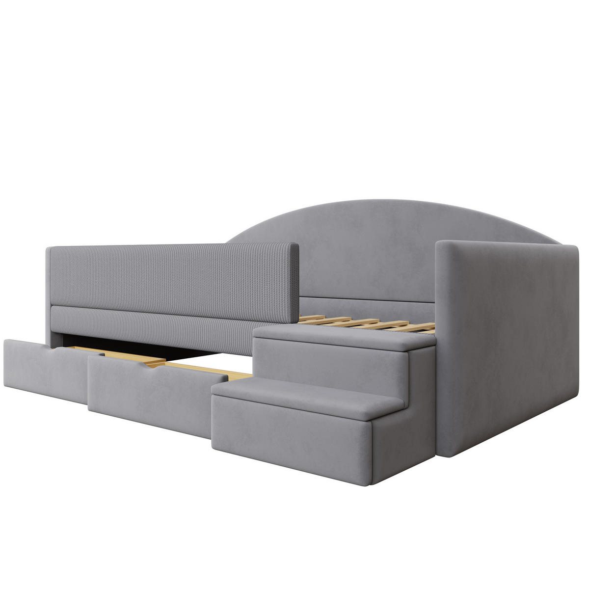POLSTERBETT 90/190 cm aus Samt mit Schubladen und Stufen, Hellgrau - Türkis, Textil (90/190cm) - OKMYHOME