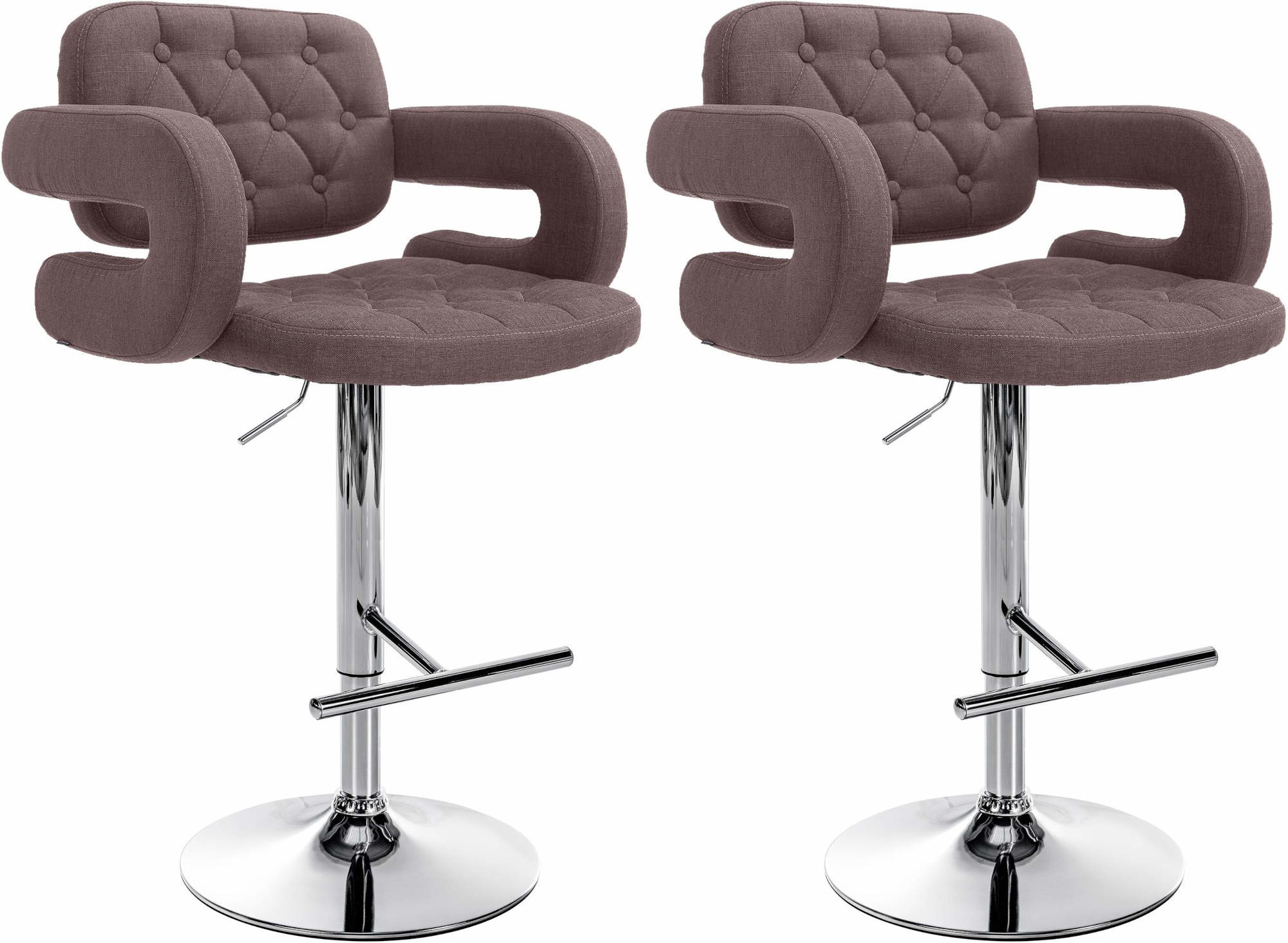 BARHOCKER 2er Set Stoff braun - Chromfarben/Braun, Textil/Metall (62/103/55cm) - CLP