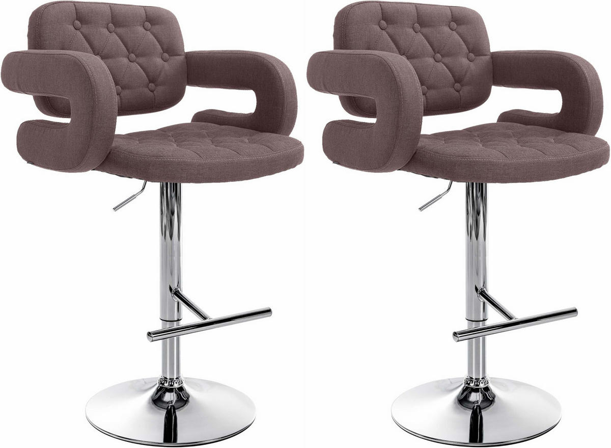 BARHOCKER 2er Set Stoff braun - Chromfarben/Braun, Textil/Metall (62/103/55cm) - CLP