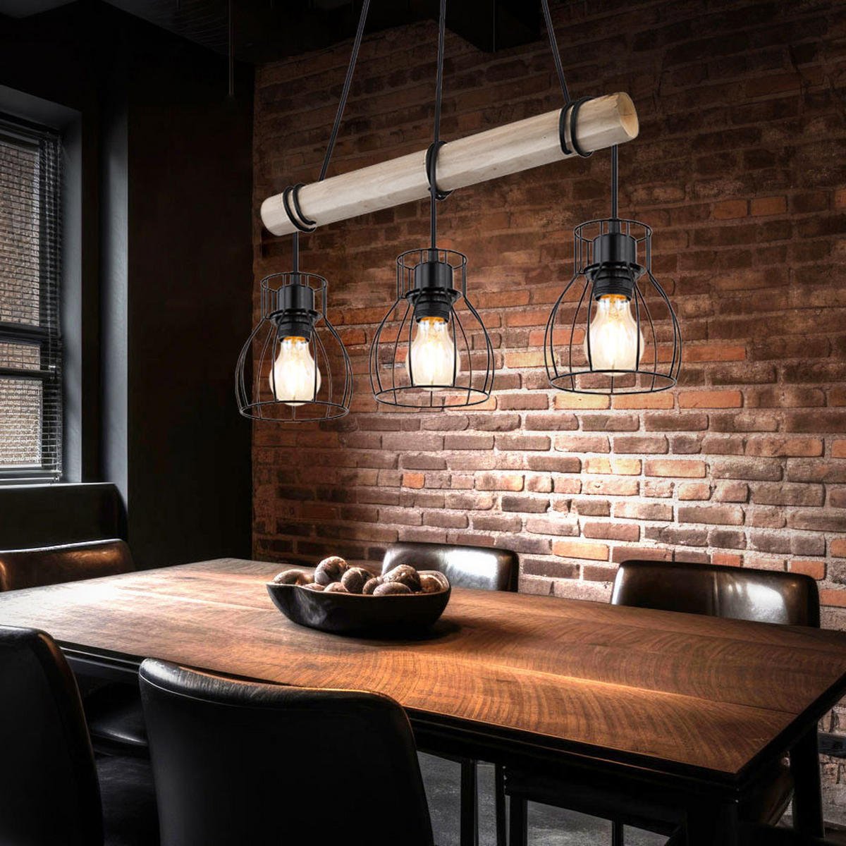 HÄNGELEUCHTE MINA Holzoptik Braun - Braun, Holz (50/14/140cm) - Globo Lighting