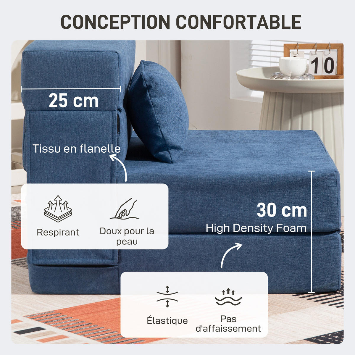 SCHLAFSESSEL DE-14632 3-in-1, klappbares Gästebett, inkl. Kissen Blau - Blau, Textil (80/15/210cm) - ComfortXL