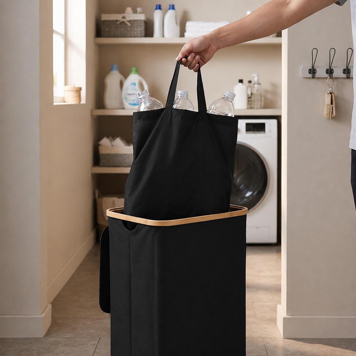 COLECTOR Negru pentru sticle returnabile 100 L - negru, carton ondulat/material textil (40/75/33cm) - Relaxdays