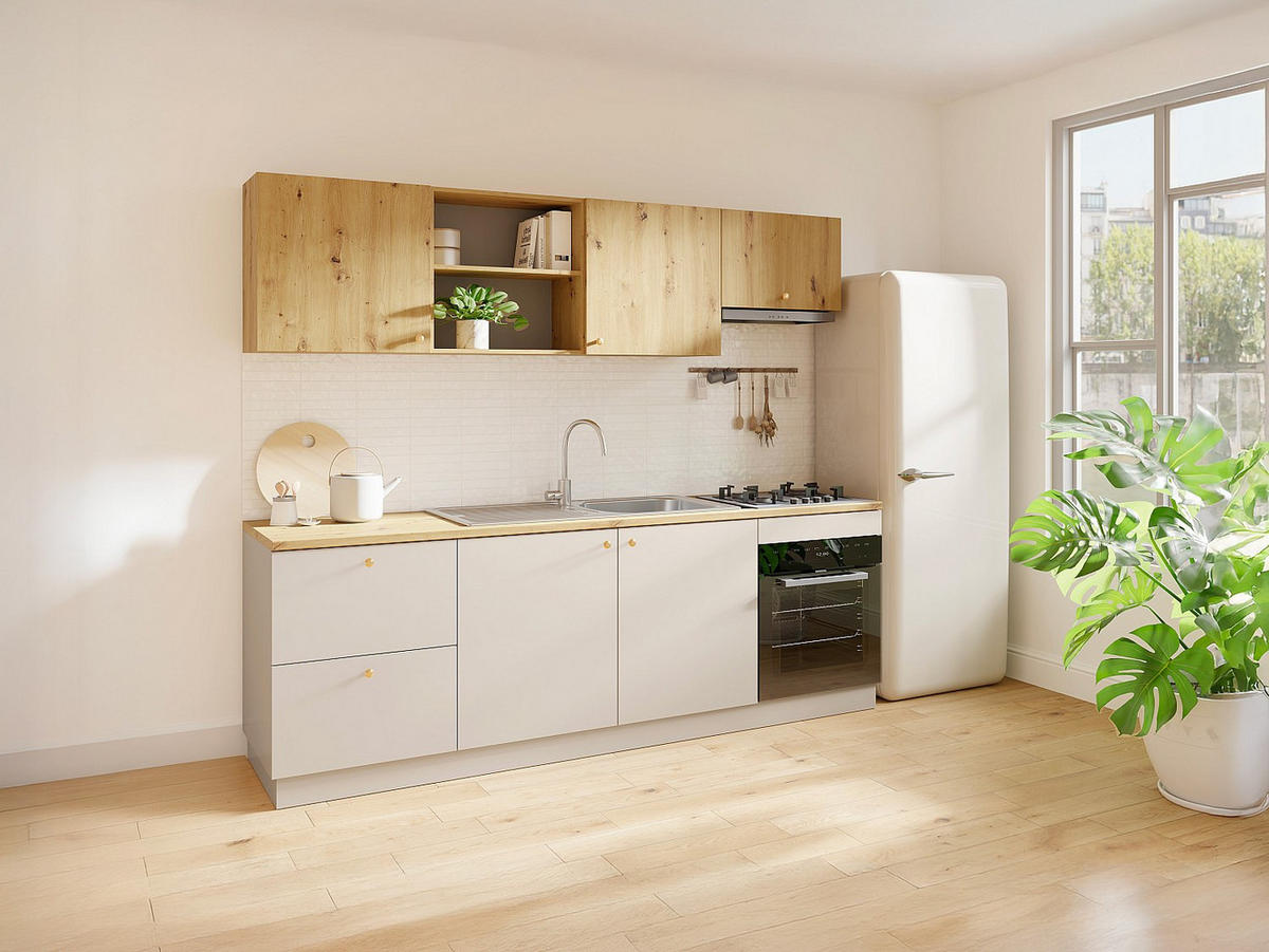 KÜCHENZEILE - 242 cm x 60 cm - holz - beige, naturfarben hell Yorina - Beige/Naturfarben, Holz (242/85/60cm) - Vente-Unique