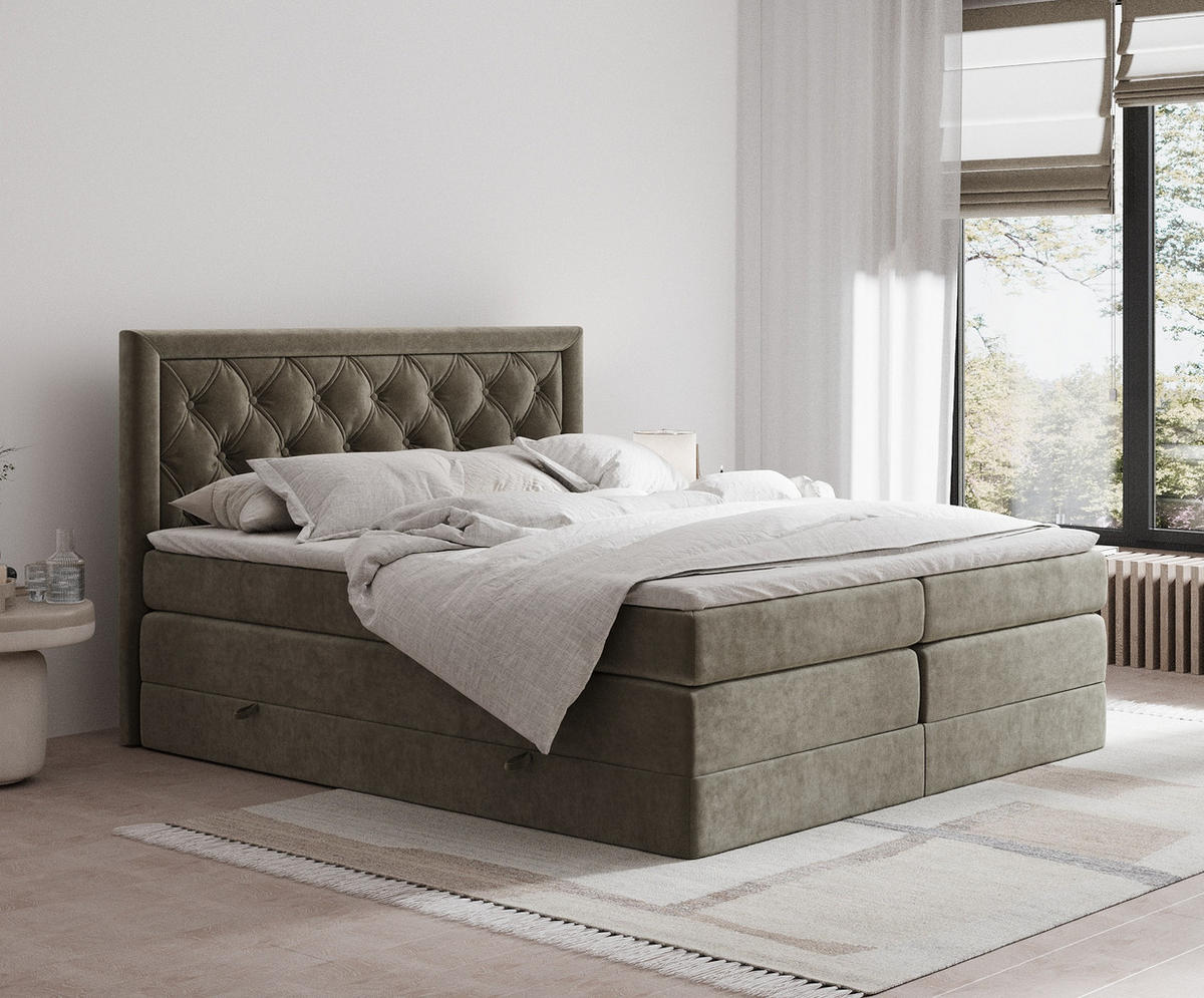 BOXSPRINGBETT Aurelia Taupe 160/200 cm - Taupe/Schwarz, Holz/Holzwerkstoff (160/200cm) - Maison de Reve