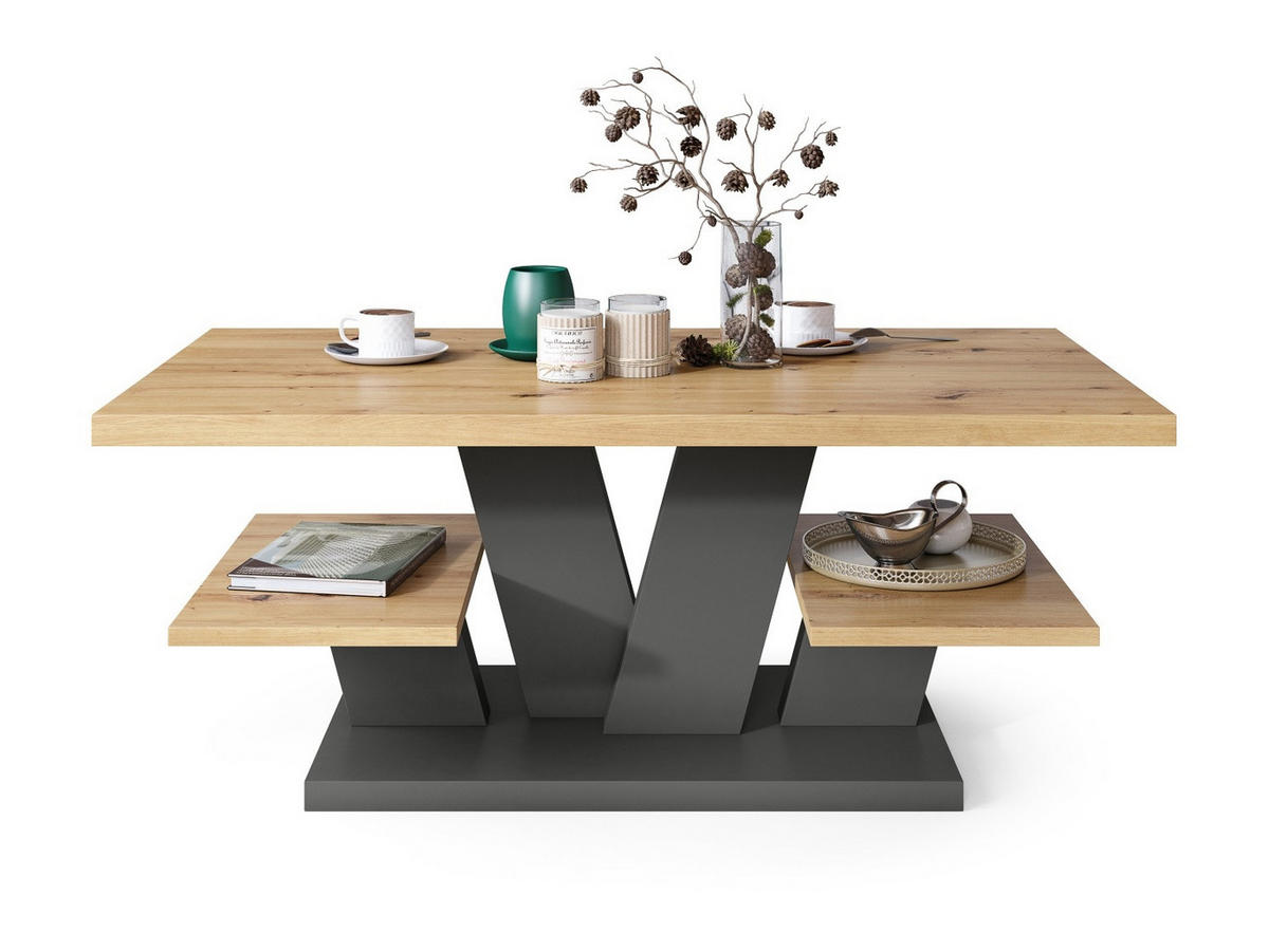 COUCHTISCH rechteckig Eiche Artisan - Anthrazit matt 110/60/45 cm - Anthrazit/Eiche Artisan, Holzwerkstoff (60/110/45cm) - designimpex