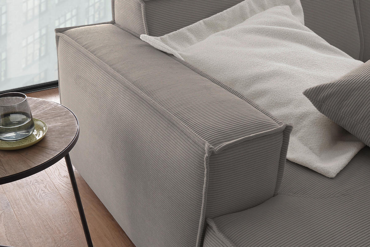 BIG SOFA SAMU Grau Cord - Schwarz/Grau, Textil (256/72/168cm) - KAWOLA