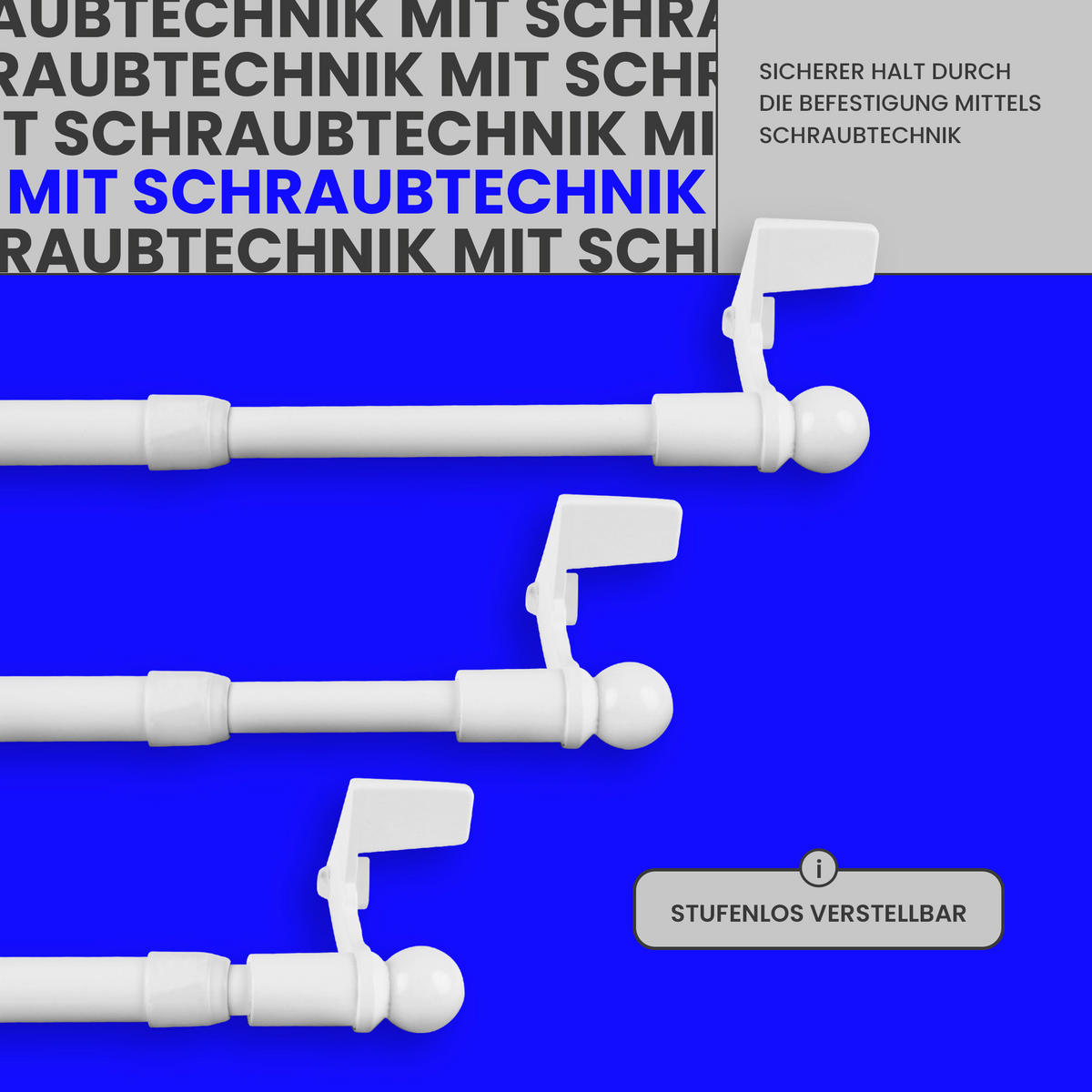 KLEMMSTANGE ausdrehbar/ausziehbar Ø8/10mm Weiß (Globe) 100-130 cm - Weiß, Metall (1/1/130cm) - Bestlivings
