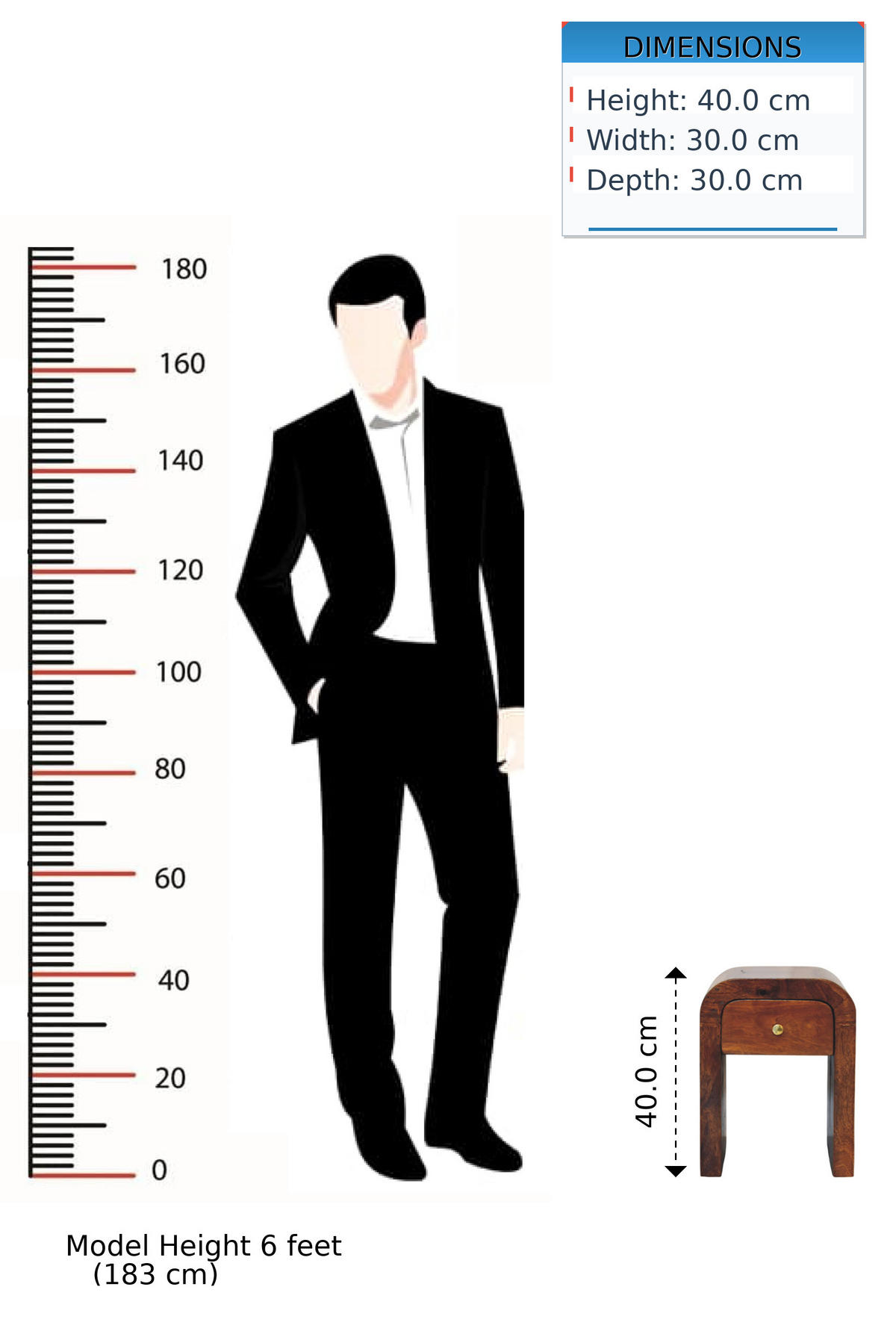 DARCY Nachttisch mit abgerundeten Kanten, 1 Schublade, Braun - Messingfarben/Braun, Mangoholz/Holz (30/40/30cm) - Artisan Furniture
