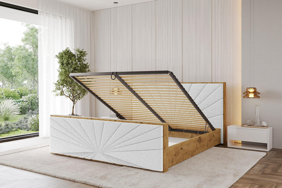 POLSTERBETT mit Bettkasten, Fußteil und Lattenrost, Boxbett mit Matratze H3/H4 - ENZO6-Z 160x200 Weiß - Weiß, Holzwerkstoff/Textil (160/200cm) - ALTDECOR