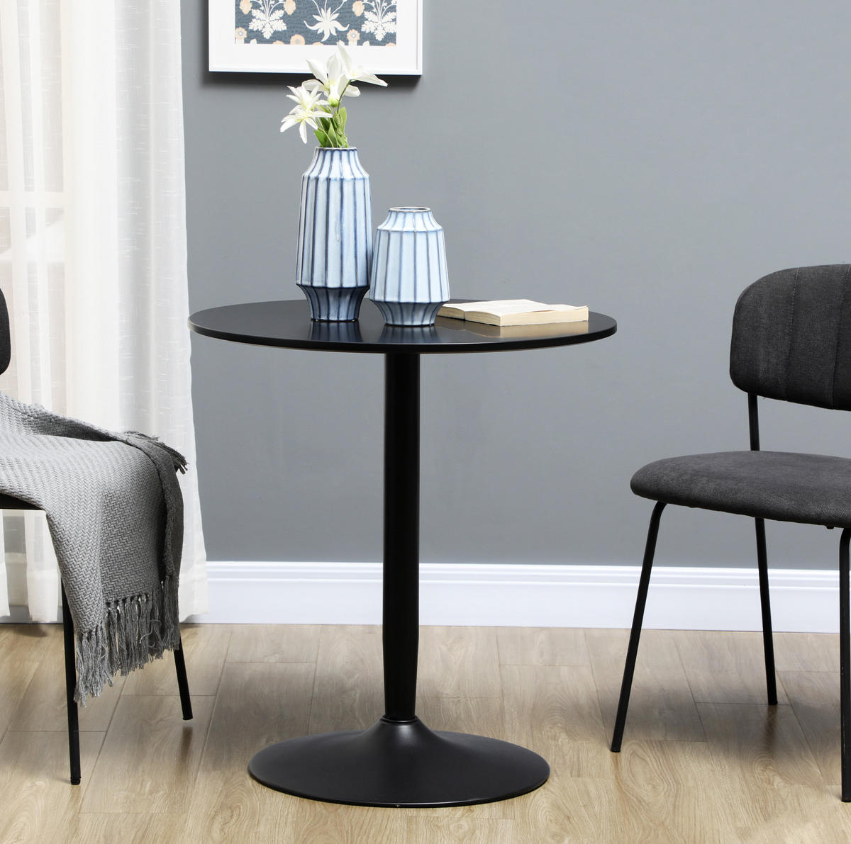 ESSTISCH Ø70/75 cm mit MDF-Tischplatte und Stahlgestell, platzsparend und vielseitig, Schwarz - Schwarz, Metall (70/70/75cm) - Redom