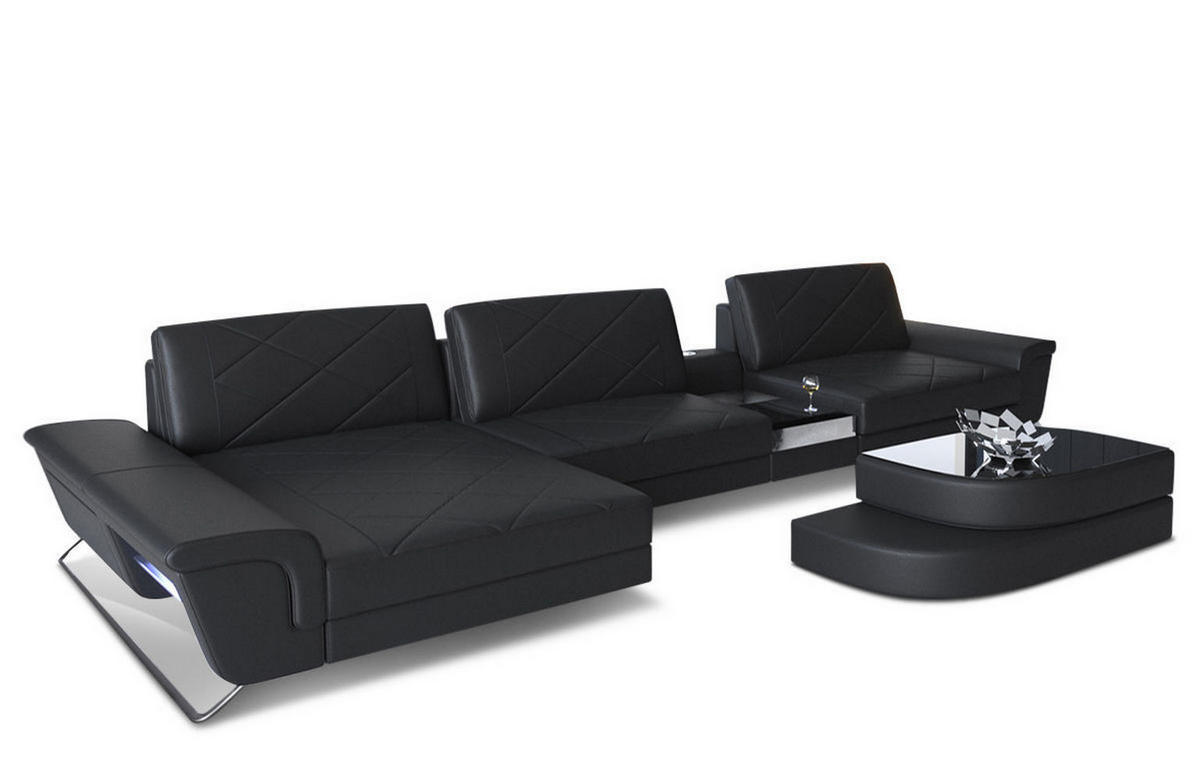 LEDERSOFA Bari L - Schwarz, Leder (197/369cm) - Sofa Dreams