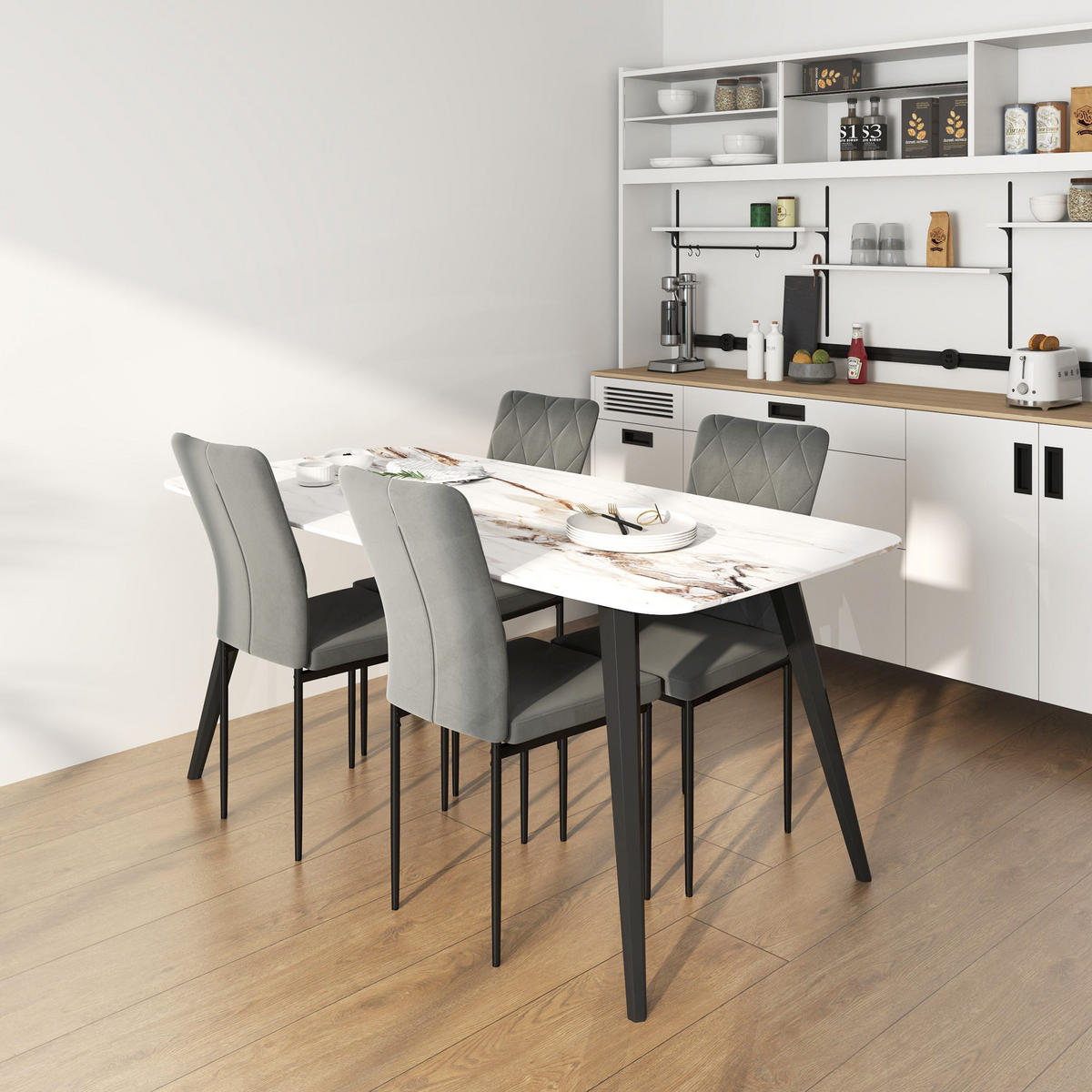 ESSZIMMERSTÜHLE 4er-Set - Dunkelgrau, Kunststoff (42/95/58cm) - HOMCOM