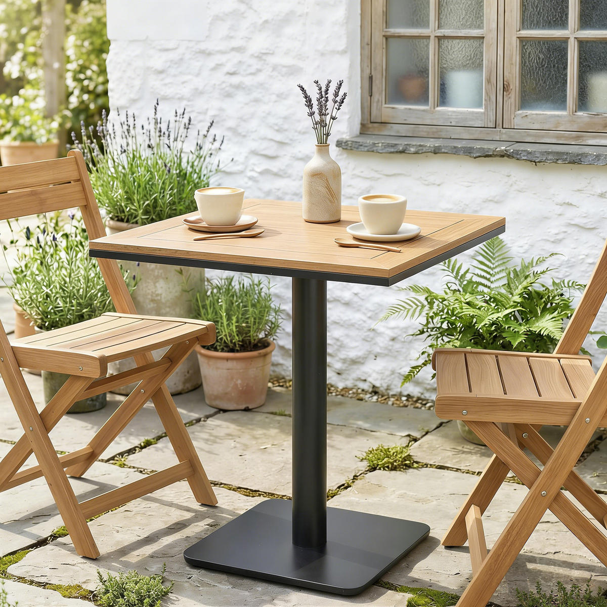 BEISTELLTISCH DE-07349 quadratisch mit Holzoptik und breiter Basis Naturholz - Naturfarben, Metall (70/70/74cm) - ComfortXL