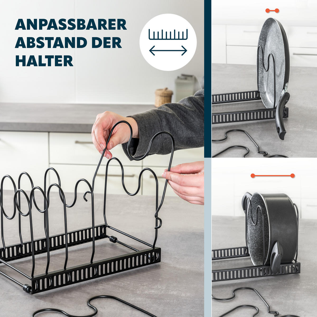 TOPFDECKELHALTER, schwarz - Schwarz, Metall (30.5/19/19cm) - eluno